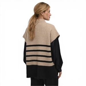 Cream CRStari Slipover Turtleneck Sweater Rib Knit Striped Pullover Size S/M